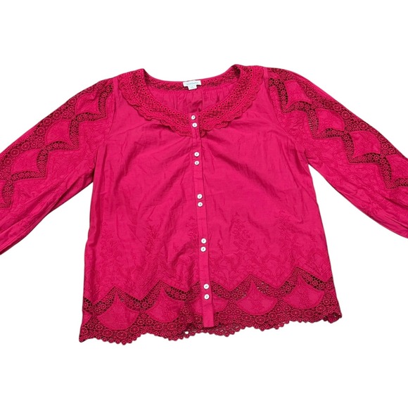 Sundance Tops - Sundance Fuchsia Lace Boho Top Button Front Embroidered Cotton Top Medium Twee